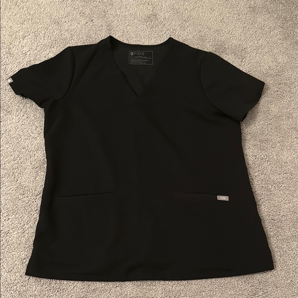 Figs Black Boxy Short Sleeve Tee
